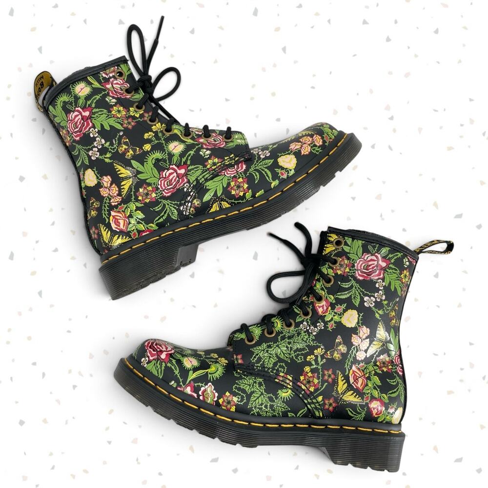 Dr. Martens 1460 Floral Bloom Venus Flytrap Butterfly Print Leather Boots Size 6